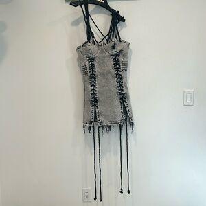 Dolls Kill Darker WAVS Lace up Denim rope mini dress large women’s black/grey